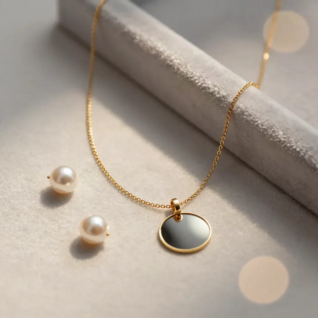 Collana sottile con perla su velluto chiaro con due perle e specchio fumé.
